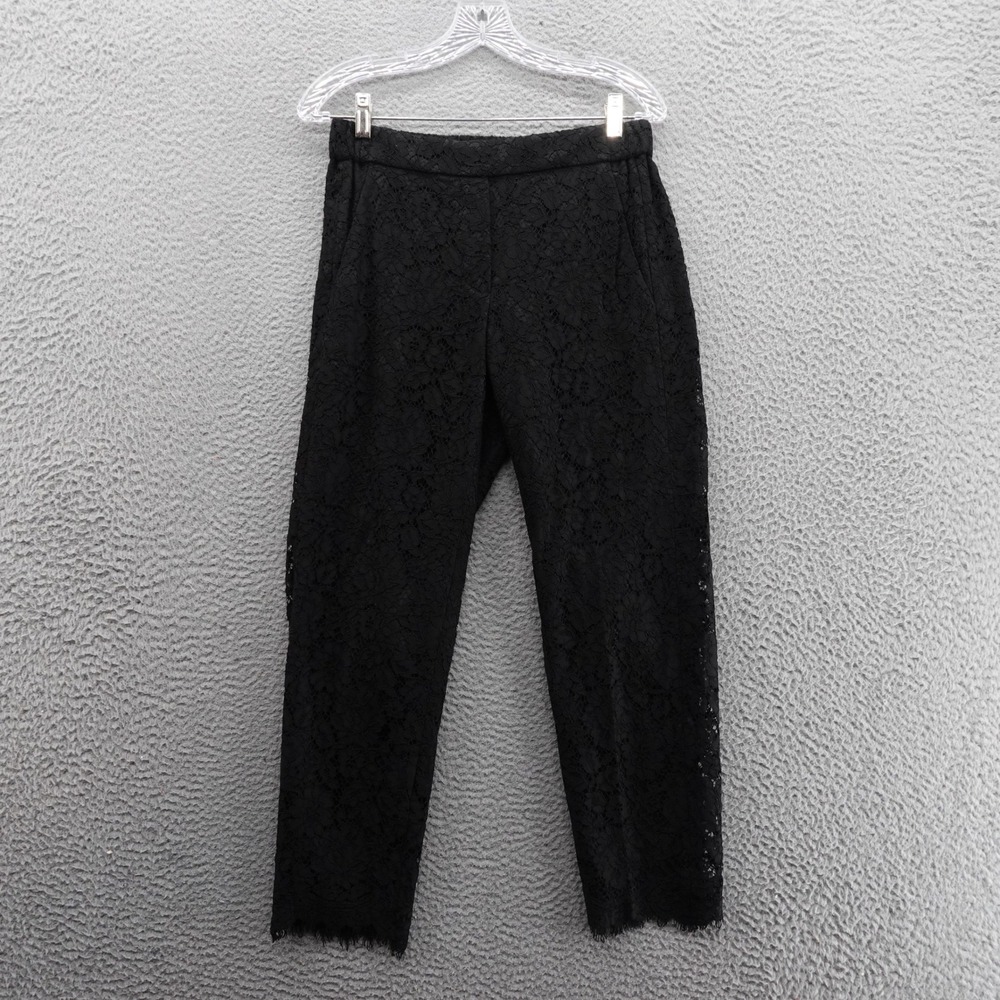 J Crew Lace Pull On Ankle Pants Size 2 Black Womenβ Elastic Waist Scalloped Hem